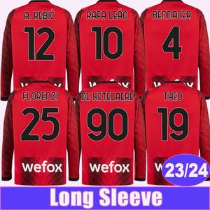 23 24 BRAHIM GIROUD Maglie da calcio da uomo a maniche lunghe BENNACER TONALI THEO TOMORI KJAER DE KITELAERE Uniformi da maglia da calcio per la casa