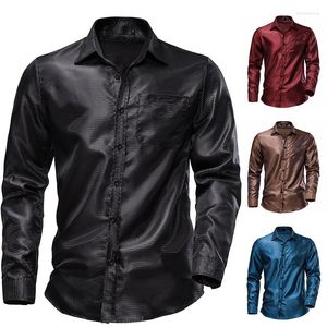 Men's Casual Shirts 2023 High Quality Trendy Bright Face Shirt Fashion Handsome Youth Dance Disco Long Sleeve Loose Lapel Top S-2XL