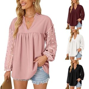 Women's Blouses Women Blouse Lady Elegant Dot Long Sleeve Shirt Ladies Wrap Casual V Neck Tops Chiffon Top Floral Tunic