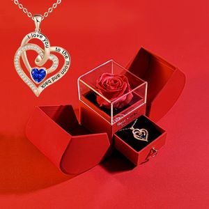 Kleid Eternal Rose Geschenkbox /W Herz Halskette für Frauen Ich liebe dich zum Mond und Rücken Geburtstag Hochzeit Geschenke für Mutter Freundin Frau