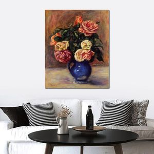 Modern Still Life Canvas Wall Art Roses in A Blue Vase Pierre Auguste Renoir Paintings Handmade High Quality