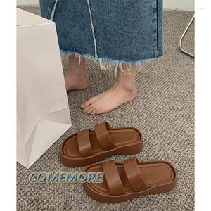 Sandals Brown Anti-slip Slippers Women's Wear 2023 Style Home Thick Sole In Summer Platform Woman Casual PU