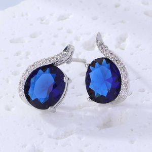 Earring Studs Jewelry Stud Fashion Earring Blue Cute Light New Luxury 18k Gold Plated 3a Cz Stone Vintage Party for Guys Women Girls Real Aesthetic Bling Cubic Zircon