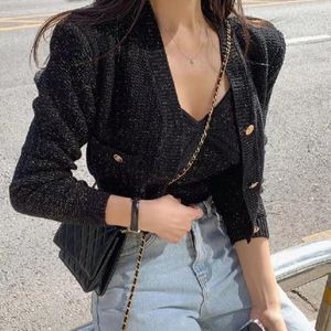 Sweaters 2023 Fall Sexy Camisole Top + Cropped V Neck Black Cardigan Twist Knitted Coat Korean Chic Two Piece Sets Retro Winter Clothes