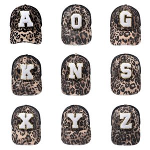 Boné de beisebol bordado de leopardo com 26 letras da moda, masculino e feminino, boné hip hop de verão, chapéus de sol de malha respirável para mulheres