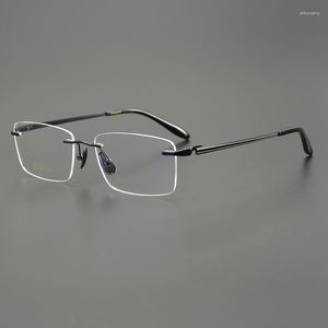 Solglasögon Bågar ELECCION Märke Vintage Square Titanium Båglösa glasögon Män Receptbelagda Myopi Optik Transparent Glasögonbåge Damer