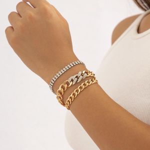 Charm Bracelets Ailodo Punk Cuban Chain Bracelet For Women Luxury Crystal Tennis Party Wedding Fashion Jewelry Girls Gift 2023