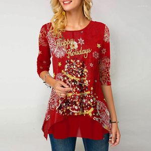 Женские блузки рождественская рубашка блузки женщины 2023 Деревные отпечатки женские вершины повседневные длинные рукавы женская камисета мухер