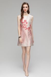 Elbise Bahar ve Sonbahar Moda Baskı Yuvarlak Boyun Kısa Kollu Zarif Elbise Kadınların El Yapımı Boncuklu Elbise Özel Jakard Kumaş S-XL