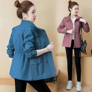 Pants Windbreaker Jacket Women Spring Autumn Outwear Tops 2023 Nya midjejackor Blue Black Fashion Cardigan Coat Kvinnlig ytterkläder