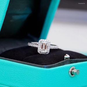 Cluster Rings 2 D Color Moissanite Diamond Ring per donna S925 Silver Emerald Cut Wedding Bands Fine Jewelry