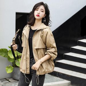 Frauen Jacken 2023 Casual Windjacke Weiblichen Frühling Herbst Mode Lose Lange Hülse Mit Kapuze Feste Mantel Oberbekleidung W564