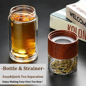 Elbise Yalıtılmış Çay Tumbler Çıkarılabilir Infuser Taşınabilir Seyahat Çift Duvar Cam Su Şişesi Kapak Gevşek Yaprak Ayırma Tenekesi 360ml