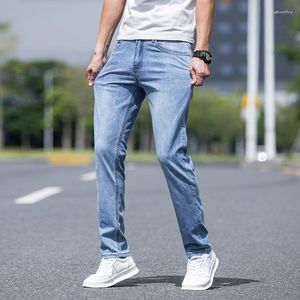 Men's Jeans Summer Slim Fitting Classic Style Men Brand Business Casual Stretch Denim Pants Light Blue Trousers Male