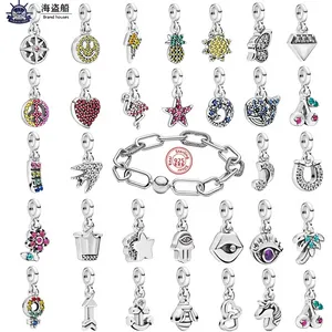 Per charms pandora autentici perline in argento 925 My Love Starfish Flamingo Swallow Peace Compass Mini Dangle Bead