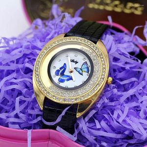 Zegarki na rękę SMVPShsby skórzany zegarek kwarcowy moda Rhinestone Rolling Beads złote zegarki damskie kwiat motyl kobiety sukienka zegarek