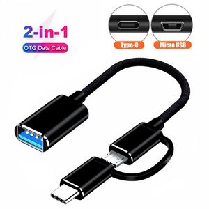 Câble adaptateur OTG 2 en 1 type-c + convertisseur d'interface micro USB vers USB 3.0 pour téléphone portable universel