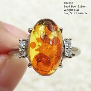 Klaster pierścionki naturalny żółty srokaty bursztyn regulowany pierścionek kamień szlachetny kobiety owalny koralik kamień leczniczy 925 Sterling Silver