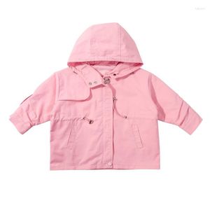 Jackets Little Girls Clothing Autumn Coat Children's Korean Long Casual Jacket Solid Waist Closing Hooded Kids Fashion