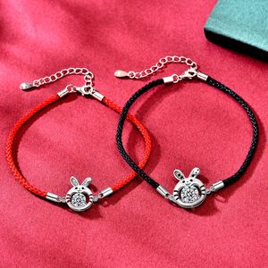 Moissanit-Paar Armband Red Seil Lucky Rabbit 925 Sterling Silber China-Chic Chinese Zodiac Year Wobd Hand