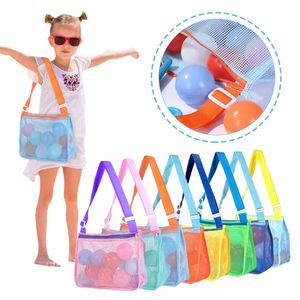 Çocuklar için örgü plaj çantası oyuncak organizatör net fermuar ayarlanabilir omuz askısı depolama torbası çocuk kabuğu toplama çantası