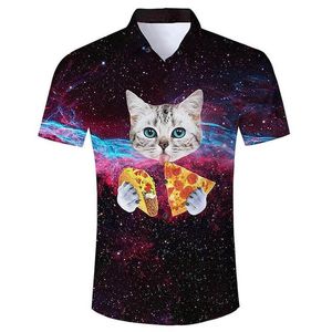 Abito estivo Haruku Camicie a maniche corte Divertente Galaxy Taco Pizza Cat Camicia hawaiana stampata in 3d Camicia casual Haruku da uomo Drop Ship