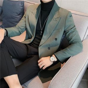 Ternos masculinos clássicos listrados de luxo, jaqueta masculina fashion com seios duplos, negócios, escritório, smoking, masculino, de alta qualidade, ajuste fino, blazer