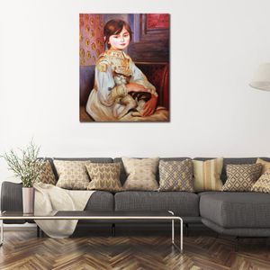 High Quality Handmade Pierre Auguste Renoir Painting Julie Manet with Cat 1887 Modern Canvas Artwork Wall Decor