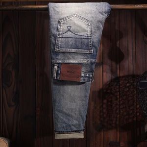 Jeans för män Ly Designer Mode Män Hög kvalitet Retro Blå Elastisk Slim Fit Vintage Redline Selvedge Denim Byxor Hombre