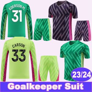 23 24 # 33 CARSON Goleiro Manga Longa Conjunto Masculino Camisas de Futebol # 18 ORTEGA MORENO # 31 EDERSON M. Goleiro Terno Camisa de Futebol Uniformes Curtos