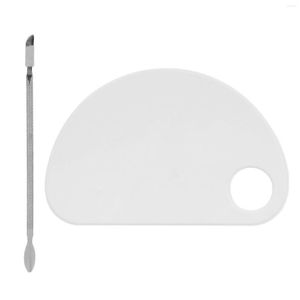 Nail Gel Art Mixing Palette Clear Acrylic Cosmetic Glossy Surface Thumb Hole With Spatula For Paint