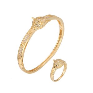 Hög version Smycken 18K guld Carti leopardhuvud mikro-set zirkon armband ring set Q74S