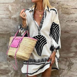 Dresses Spring Summer New Casual Long Shirt Dress Ladies Chic Printed Mini Dress Vestido 2023 Vintage Print Streetwear Loose Women Dress