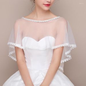 Scarves Korean Solid Color Wedding Dress Shawl Women's Cape Summer Lace Chiffon Mesh Transparent Sun Clothing Sunscreen Cloak R38