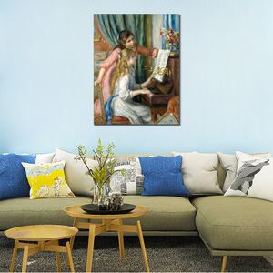 Canvas Wall Art Two Young Girls at The Piano Pierre Auguste Renoir Painting Handmade Oil Artwork Modern Studio Decor