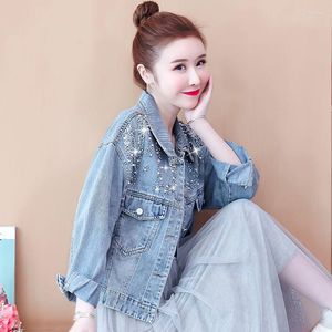 Women's Jackets Fashion Denim Jacket Women 2023 Spring Autumn Nail Bead Short Outerwear Korean Loose Long Sleeve Jeans Woman