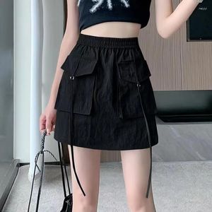 Kjolar Damkläder Hög midja Cargo Kjol Sommar Dam All-match A-linje koreansk stil Mini Faldas Mujer Moda