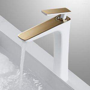 Badezimmer-Waschtischarmaturen, Waschbecken-Wasserhahn, massives Messing, Mischbatterie, kalte Deckmontage, Einzelgriff, Weißgold/Chrom/Schwarz-Finish