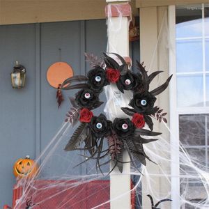 Decorative Flowers Halloween Spiderweb Wreath With Skulls Spiders For Front Door Window Mantle - Indoor Outdoor Decorations