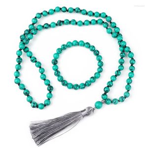 Necklace Earrings Set Fashion Men Meditation Bracelet 8mm Natural Stone Japamala Mala Beads Rosary Tassel For Women Yoga Jewelry