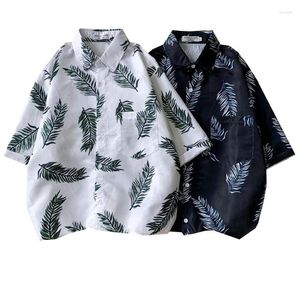 Fritidsskjortor för män 2023 Hawaii Style Palm Tree Print Kortärmad sommarskjorta Herr Chemise Homme Hip Hop Plus 3XL