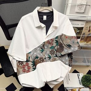 Blazers sommar broderade skjortor män mode casual blommor tröjor her japanska streetwear lös kort ärm skjortor män plus storlek