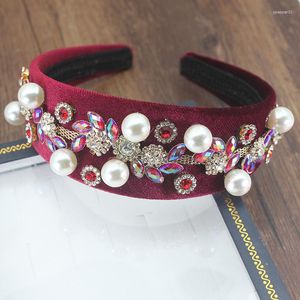 Saç klipsleri pembe kırmızı lüks kadife barok moda inci çiçek mizaç takı mücevher headband aksesuarları kadın için