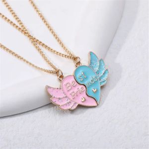 Cute Best Friend Letters Wing Heart Gold Necklace Designer for Childrens South American Alloy Silver Chain Pendants Necklace Jewelry Friend Girls Gift 2pcs/set