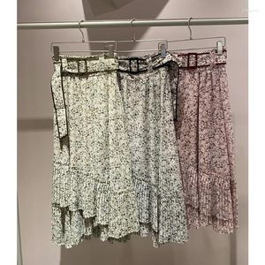 Faldas Kuzuwata, góticas, de cintura alta, con cordones, ajustadas, con estampado de flores, Jupe, plisadas irregulares, japonesas, para principios de primavera, Moda 2023