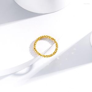 Cluster Rings LABB Real 18K Gold Bounce Ball Ring AU750 Shining Round Fashion Boutique Jewelry Gift For Girlfriend J173