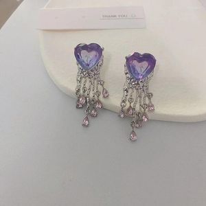 Dangle Earrings Purple Heart Tassel Stud Earring For Women Fashionable Amethyst Bijoux Shiny Crystal Jewelry Gift Wholesale