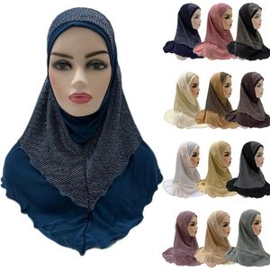 Ethnic Clothing Muslim Amira Hijabs Women Islamic Solid Scarf Cap Soft Crystal Plain Colors Ready To Wear Headscarf Wrap Head 60 70CM