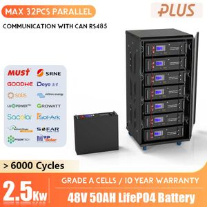 48V 50Ah 2,5KW LiFePO4 batteri 51,2V 200AH6000 cykler CAN BUS RS485 16S BMS Max 32 Parallell För Solar-10 års garanti-Ingen moms