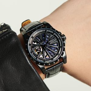 OBLVLO Top Brand Luxury Black Automatic Mechanical Military Skeleton Men Watch Orologio sportivo casual Impermeabile RMS-U